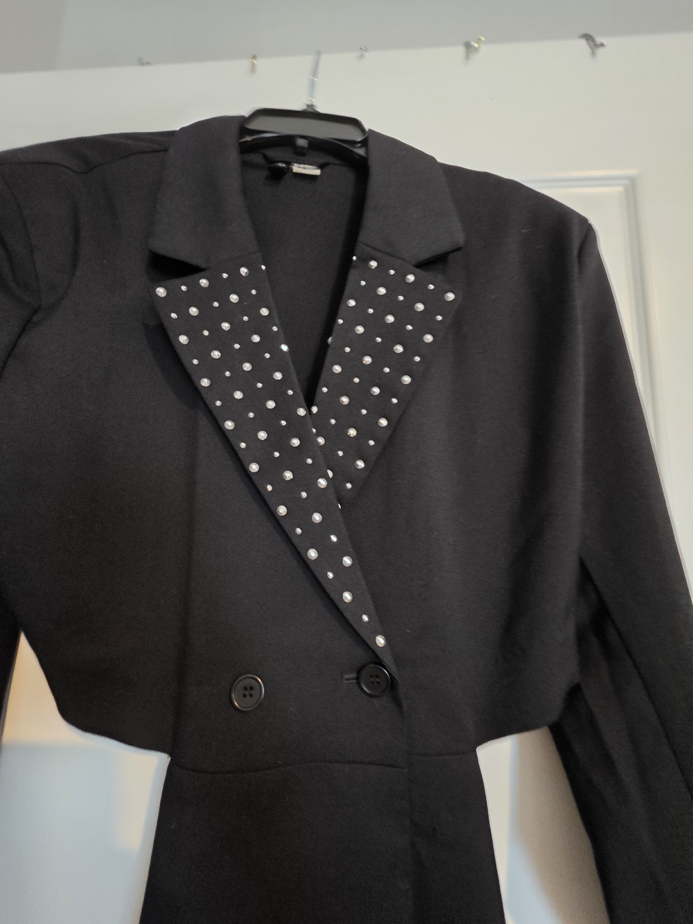 Black Studded Lapel Women's Blazer Mini Dress